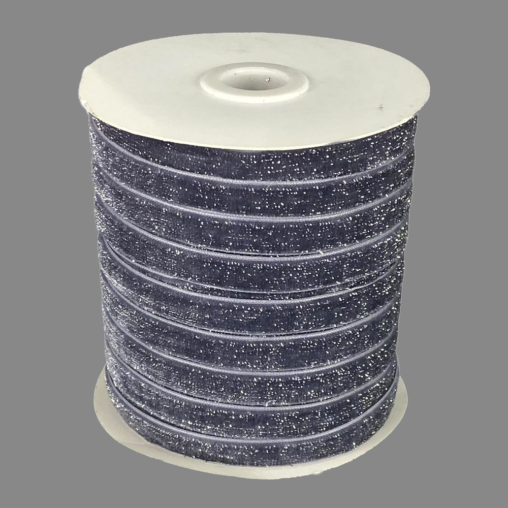 Бархатная лента  блестящая 1,0 см х 50 ярдов Серый Marill (D16710- dark gray)