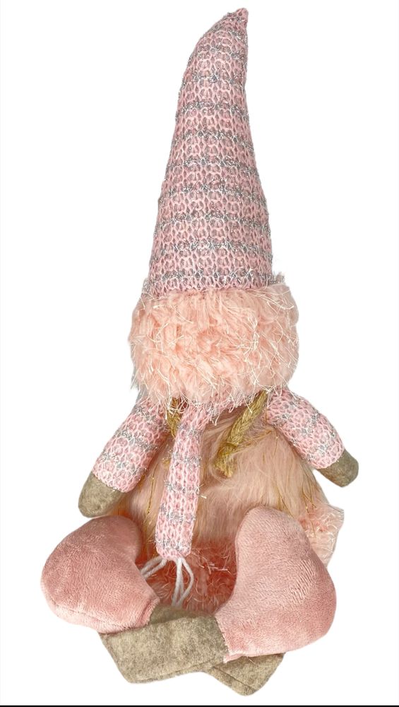 Новогодняя мягкая игрушка Гном розовый, сидящий 15 х 13 х 48 см (L01179)