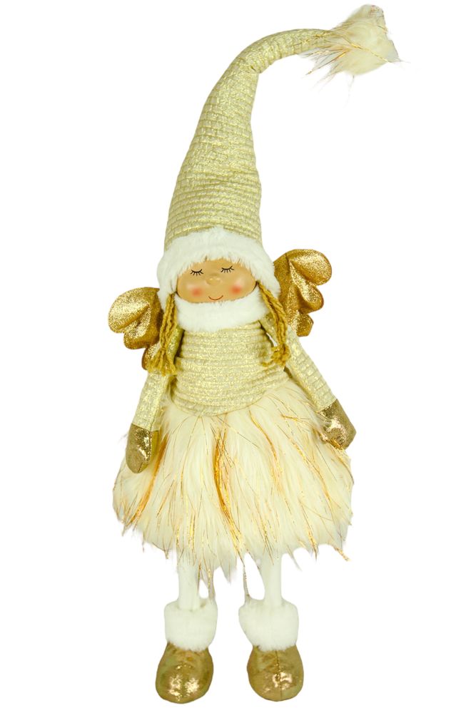 Новогодняя мягкая игрушка Фея, стоящая бело-золотая 81см (L01160)