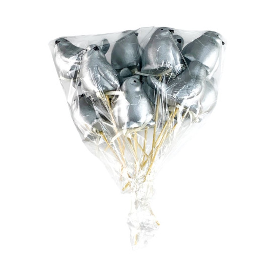 Набір срібних великодніх птахів 6 см -12шт на паличці Срібний (L00210)