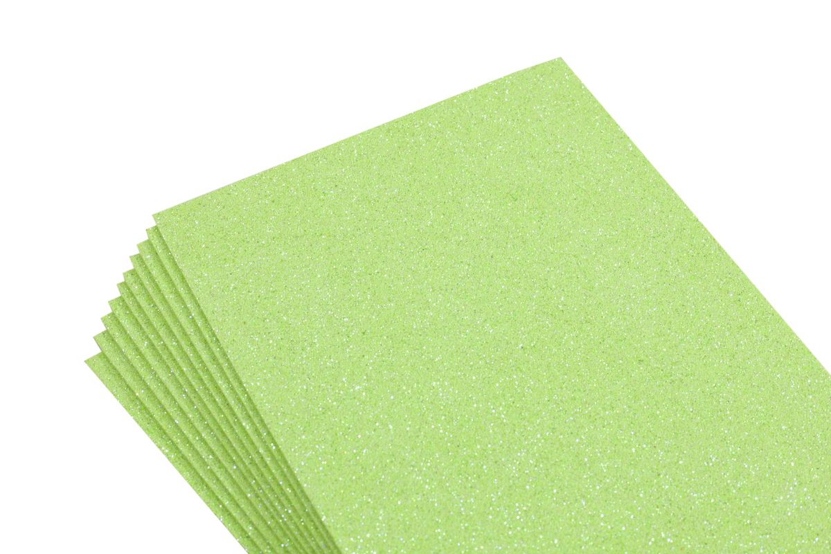 Фоамиран 1,8мм салатный  с глиттером -10листов- самоклейка, 8688 (8688)