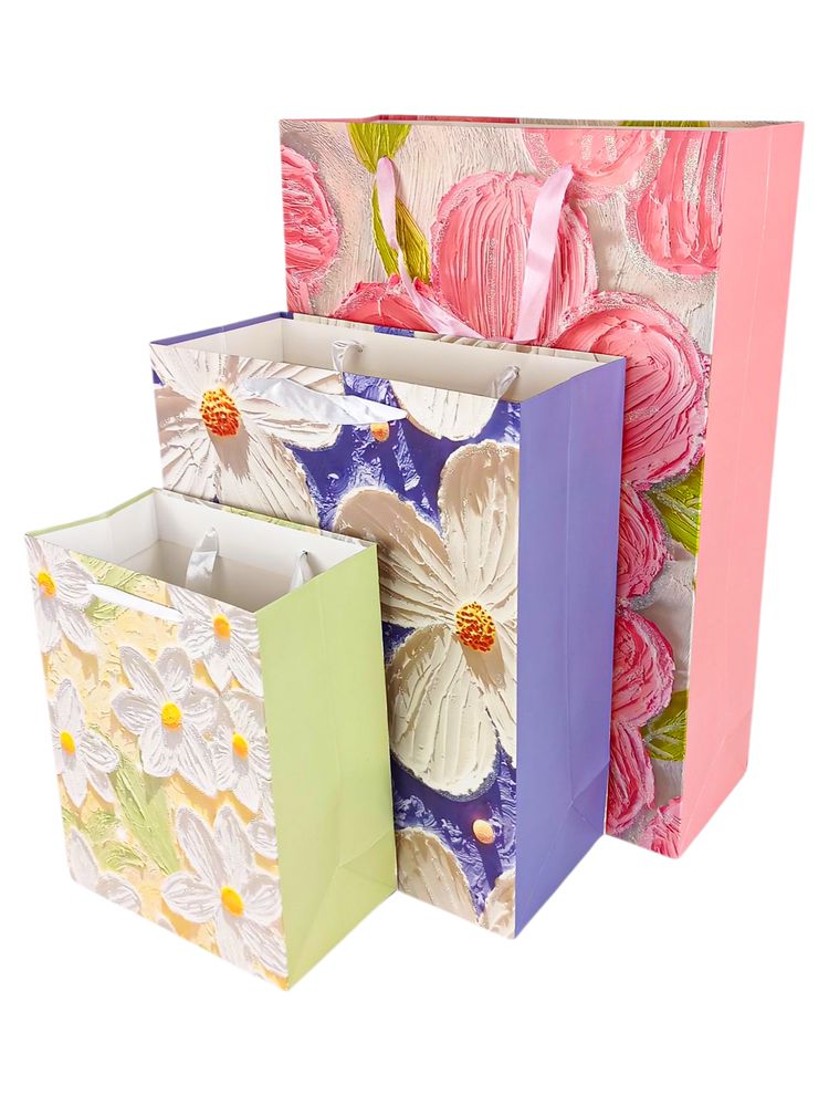 Пакет подарунковий "Квіти"   23 х 18 х 10см,  210г/м2, 4 дизайна Різнокольоровий Unison (2999-23)