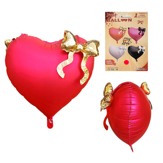 Кульки фольговані  Серце з бантом  22''  червоний колір Червоний (CX-13)