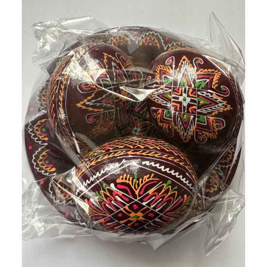 Набір декоративних дерев'яних писанок на тарілці з традиційним орнаментом Коричневий Unison (L-001  brown)