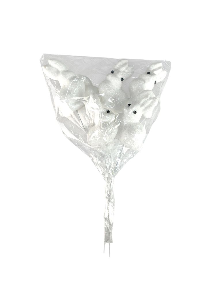 Набір білих великодніх кроликів6 см -6шт на паличці (L00178)