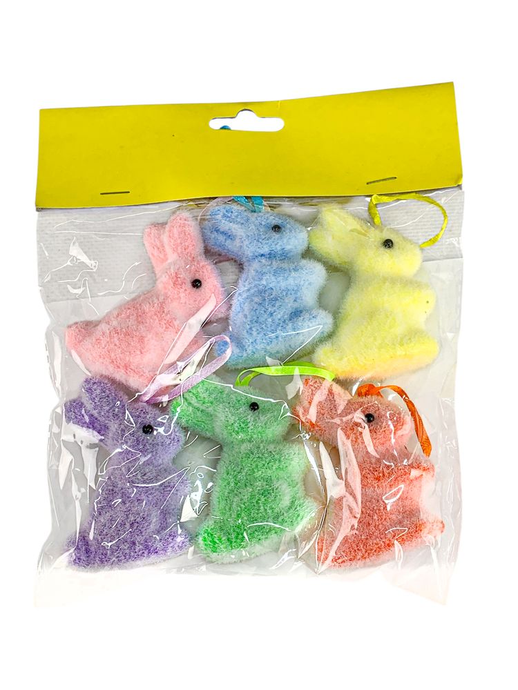 Набір кольрових оксамитових великодніх кроликів 6 см -6шт з петелькою (L00191)