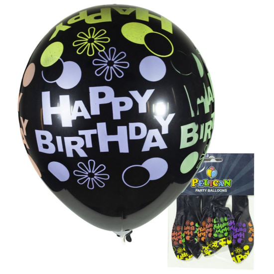 Шарики Pelican 12' (30 см), черный - Happy Birthday, 5шт/уп, 827514 (827514/1205-514)