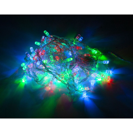 Гирлянда бахрома  LED  рубин (провод прозрачный + переходник 3м) Разноцветный Unison (B 1-6)