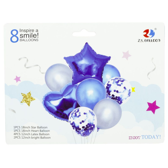 Набор шариков микс со звездой  8шт, Синий Синий Без бренда (10119 Blue)