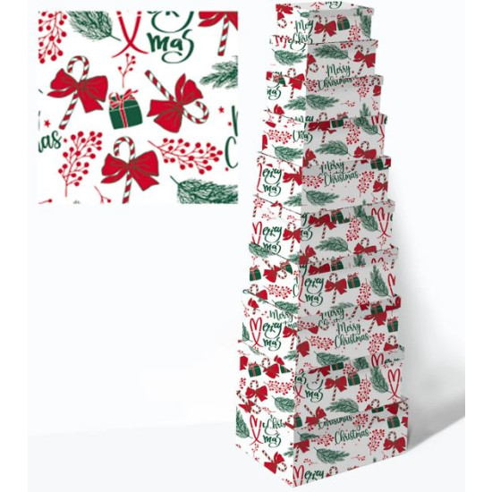 Прямокутна новорічна подарункова  коробка , 37.5*29*16/35*27*15/33*25.5*14.5/31*23*13.5/29*22*12.5/27*20*11.5/25*18*10.5/23*16.5*9.5/21*15*8.5/19*13*7.5см, (10шт в наборі) (581-5)