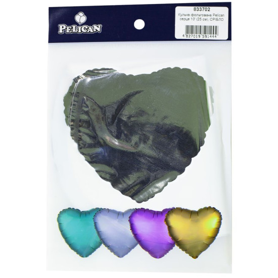 Кулька фольгована Pelican серце 10' (25см), срібло, 5шт/уп Срібний Pelican (833702)