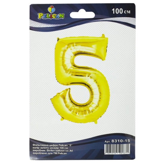 Цифра фольгированная Pelican, "5" Золото 100см Золотой Pelican (831015)