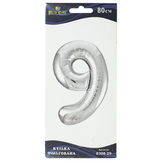 Цифра фольгированная Pelican, "9" Серебро 80см Серебряный Pelican (830829)