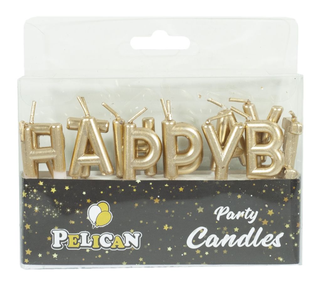 Набор свечей для торта HAPPY BIRTHDAY, ЗОЛОТО Золотой Pelican (868501)