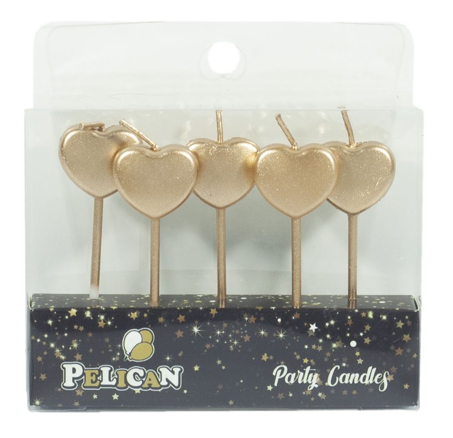 Набор свечей для торта "СЕРДЕЧКО", ЗОЛОТО, 5шт/уп Золотой Pelican (868711)