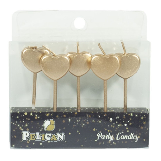 Набор свечей для торта "СЕРДЕЧКО", ЗОЛОТО, 5шт/уп Золотой Pelican (868711)