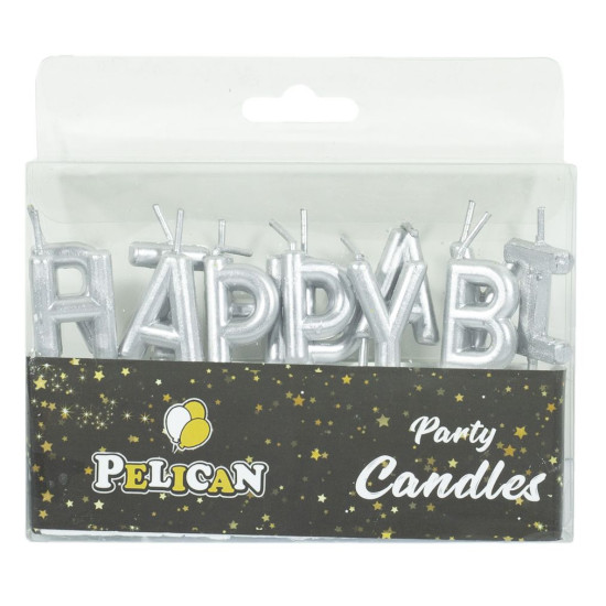 Набор свечей для торта HAPPY BIRTHDAY, СЕРЕБРО Серебряный Pelican (868502)