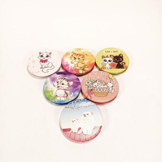 Зеркало карманное косметичне "Котик" круглое Разноцветный Unison (185-16)