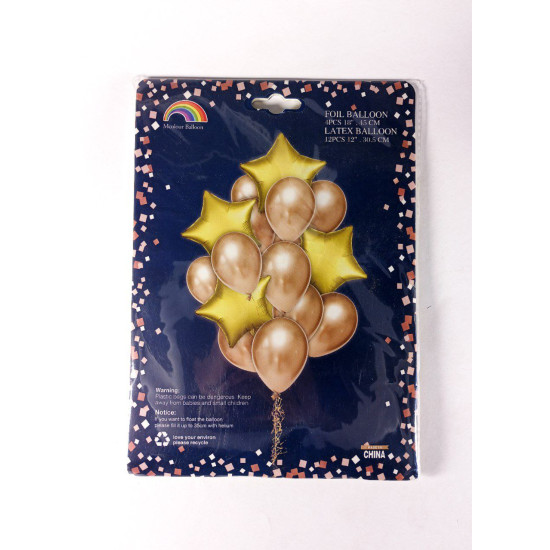 Набор из 16 шариков  ( 4 фольгированных "18" 45 см и 12 латексных "12" 30,5 см) золото Золотой Unison (K-521gold)