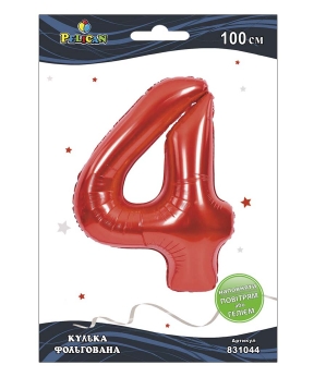 Цифра фольгированная Pelican, "4" красная 100см Красный Pelican (831044)