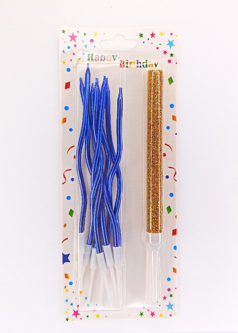 Набор свечей для торта "Коктейльные 8шт и холодный фонтан 1шт", СИНИЙ Синий Unison (Y-8   blue)