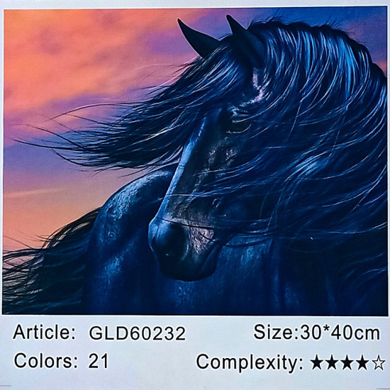 Алмазная мозаика 30 х 40см "Черный конь" рулон в PVC (без подрамника) Разноцветный Unison (60232_O GLD)