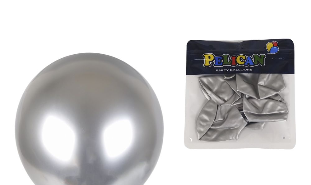Шарики воздушные 13' (33 см) хром серебро 5шт/уп Серебряный Pelican (1305C-603)