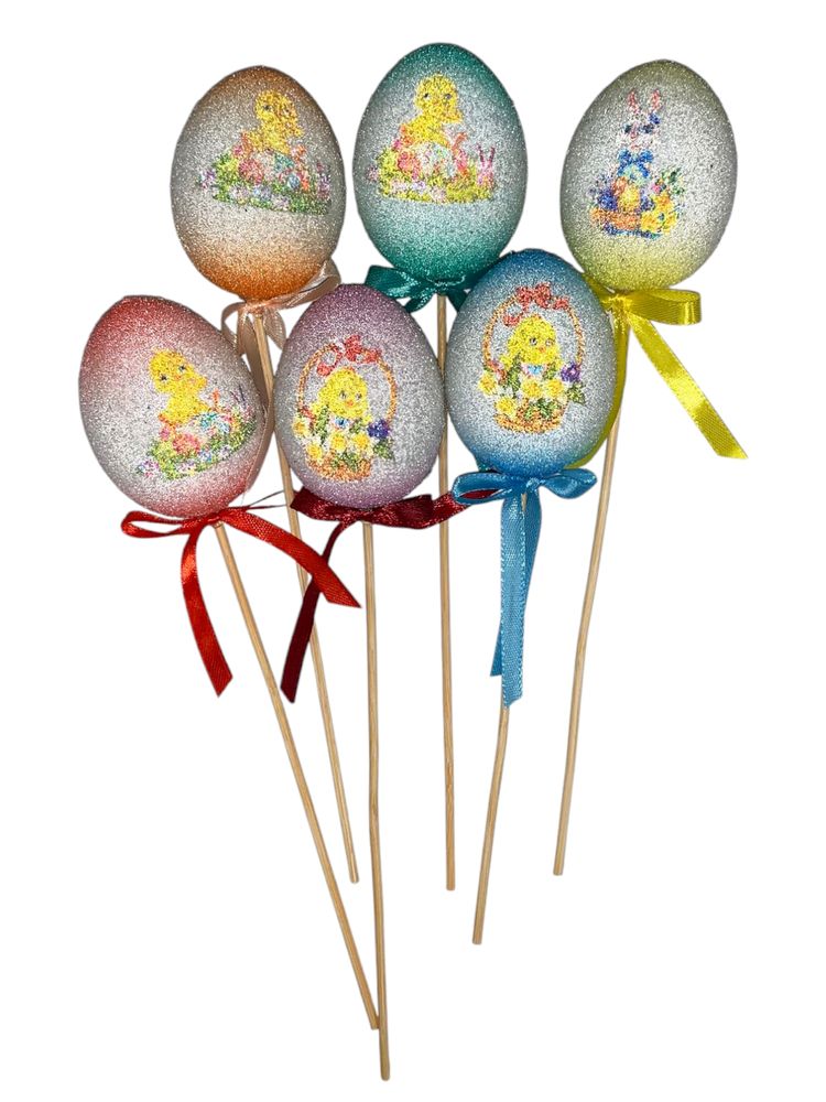 Топпер пасхальные яйца "Сахарные" с рисунком 6 х 4,5см  -6шт (L00138)