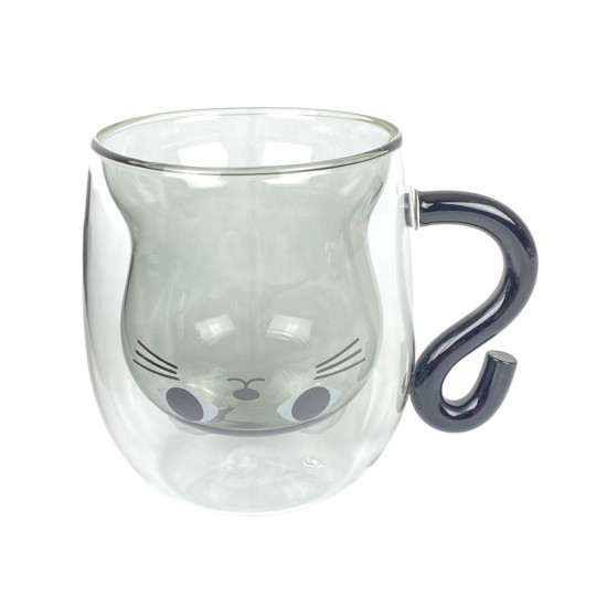 Чашка стеклянная с двойным дном 250мл "Кот черный хвост" (250-2)