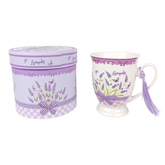 Чашка керамическая 350мл "Лаванда-бантик" в подарочной коробке (874)