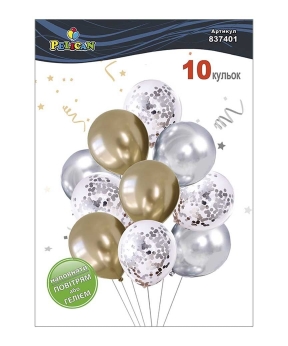 Набор из 10 латексных шариков "Брызги шампанского" хром, Pelican (837401)