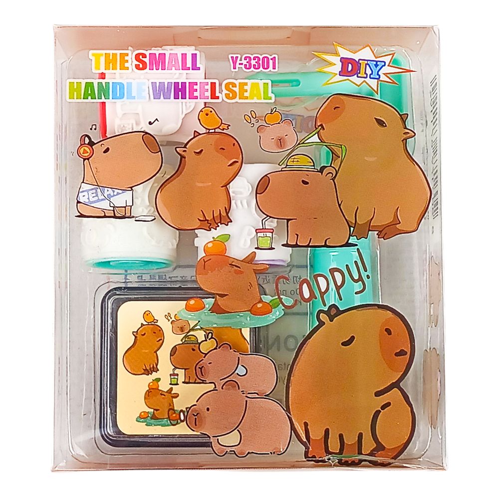 Набор штампиков 3шт "Капибара" ролик, штемпельная подушка в коробке, 2 вида (3301-СВ)