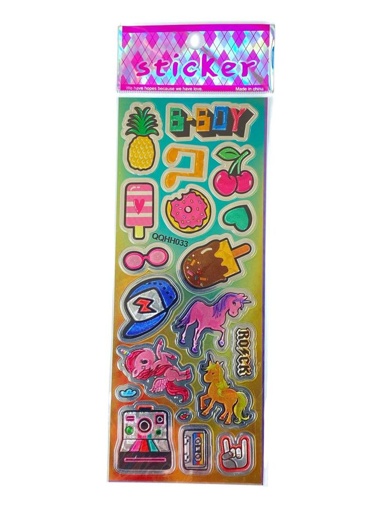 Наклейка пластиковая лазерная 7 х 17см "Стикеры с единорогами" (QQHH033)