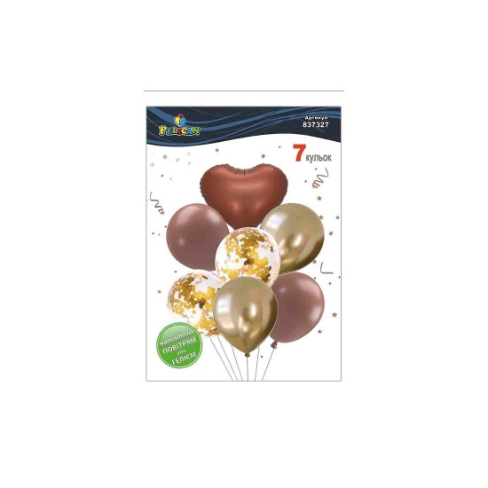 Набор из 7 шариков "Сердце, коричнево золотой микс с хромом" Pelican (837327)