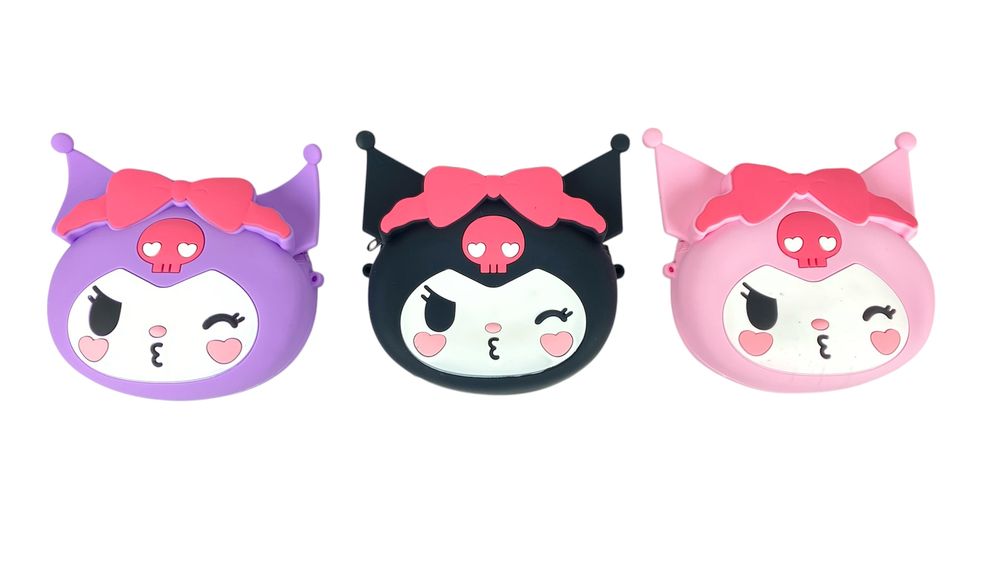 Сумочка силиконовая "Зайка Kuromi-голова" с длинной ручкой 15 х 14см, 3 вида (812-10)