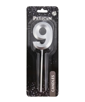 Свеча цифра 3D для торта "9", серебро 5см (863219)