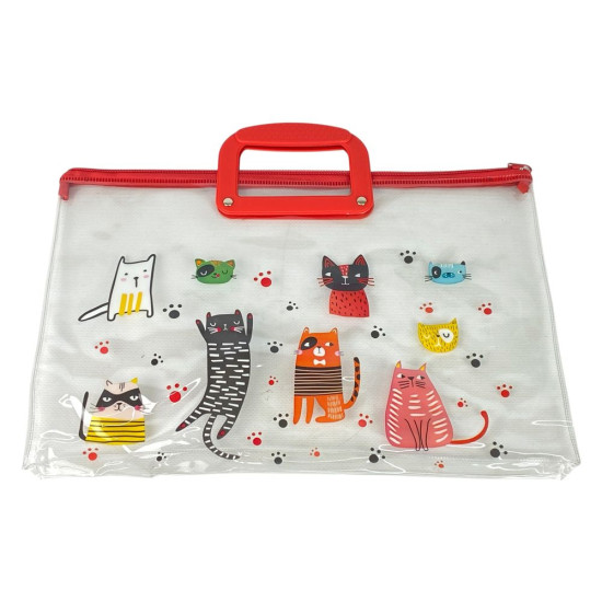 Папка-портфель ПВХ прозрачная "Коты" 28 х 39см, 30мкм, 4 вида (33-КО)