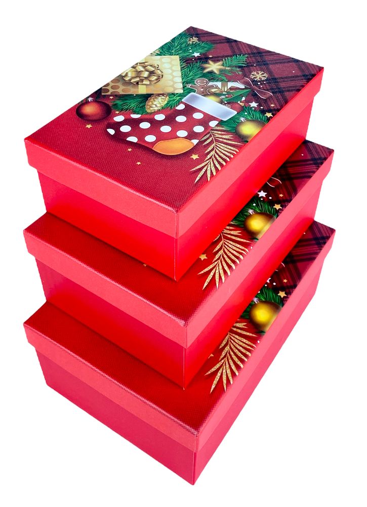 Подарочная новогодняя коробка 23 х 16 х 9,5см, 3шт/наб (1037Y-005L(3568L))