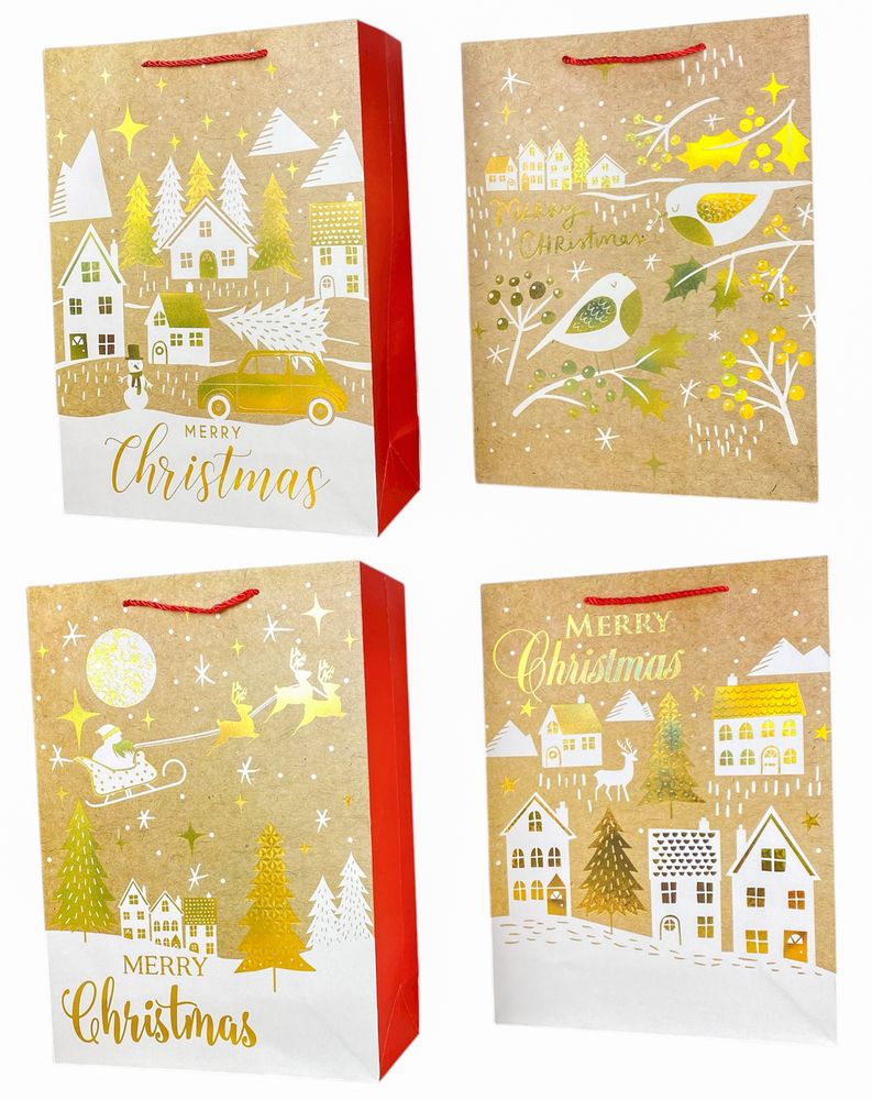 Пакет подарочный новогодний , 30 х 42,5 х 12cm 4 дизайна Unison (Y2908L)