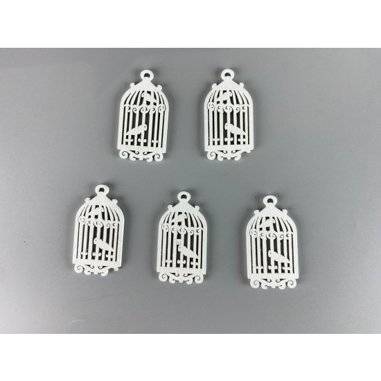 Деревянная клетка с попугаем  5 х 6см, белая, 5шт (TK-021)