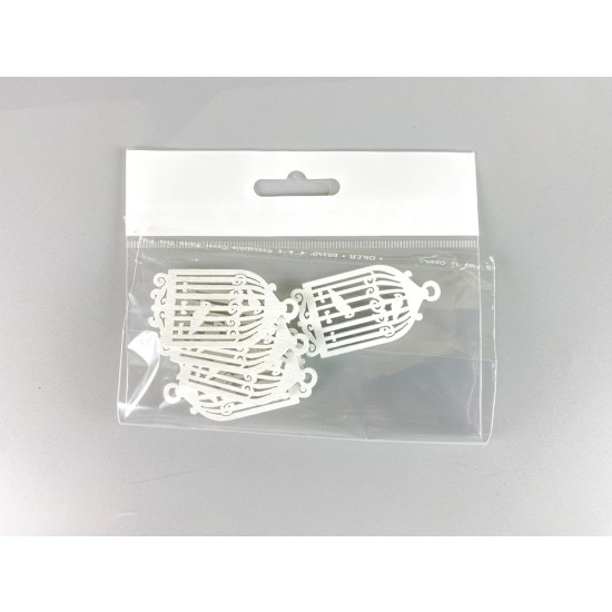 Деревянная клетка с попугаем  5 х 6см, белая, 5шт (TK-021)