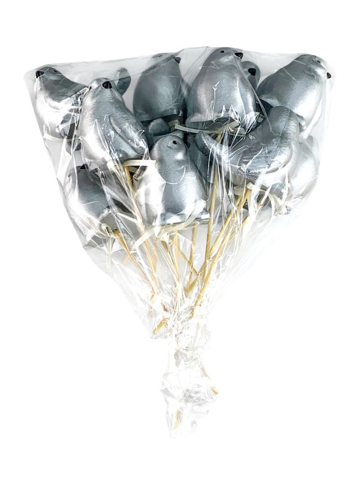 Набор серебрянных пасхальных птиц 6 см -12шт Серебряный (L00210)