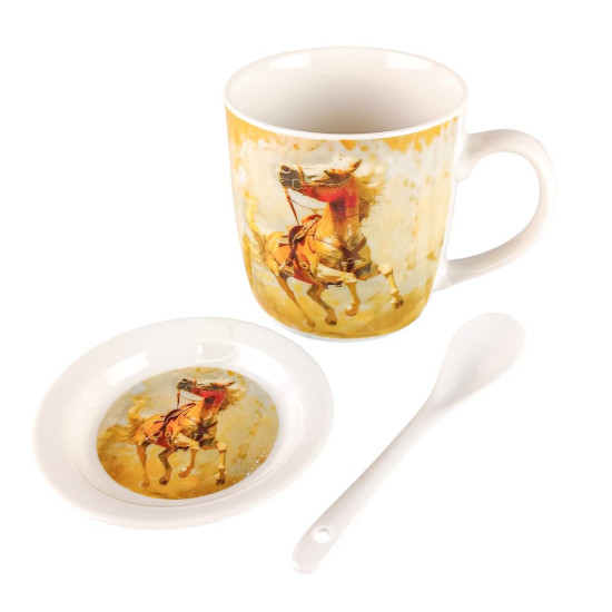 Чашка керамическая 350мл "Лошадь" с блюдцем, ложкой, в подарочной упаковке (НК-2345)
