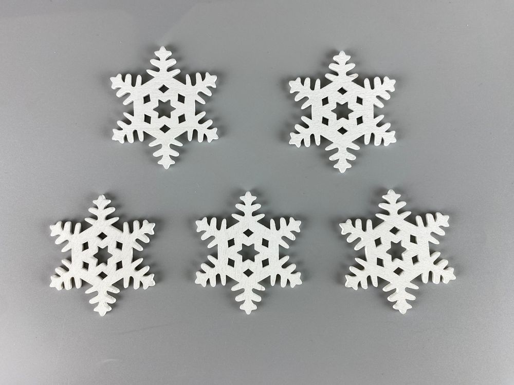 Деревянная снежинка со звездочкой 5 х 6см, белая, 5шт (TK-024)