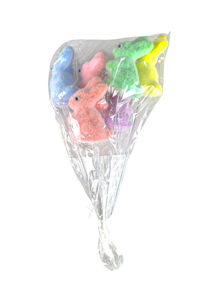 Набор цветных бархатных пасхальных кроликов  6см -6шт на палочке Разноцветный (L00176)