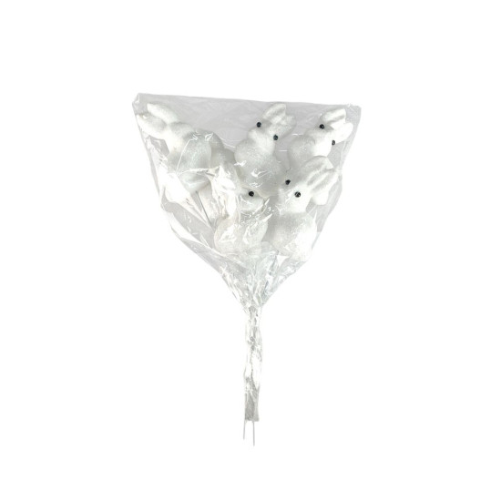 Набор белых пасхальных кроликов 6 см -6шт на палочке (L00178)