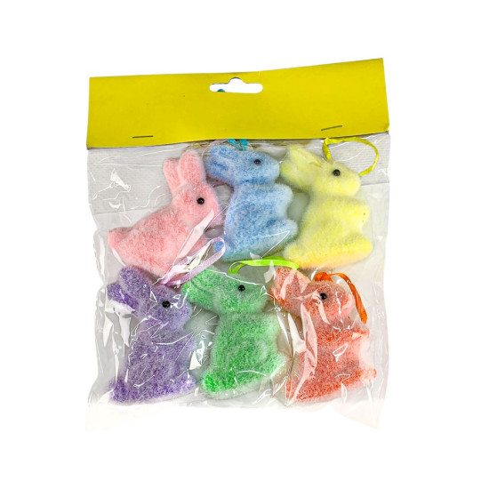 Набор цветных бархатных пасхальных кроликов6 см -6шт (L00191)