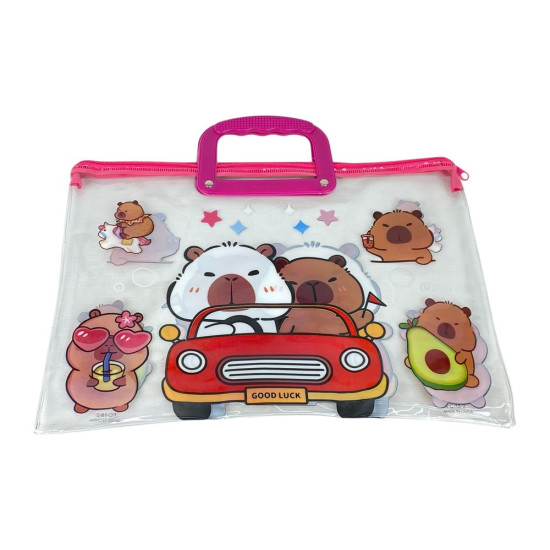 Папка-портфель ПВХ прозрачная "Капибара" 28 х 39см, 30мкм, 4 вида (33-CB)