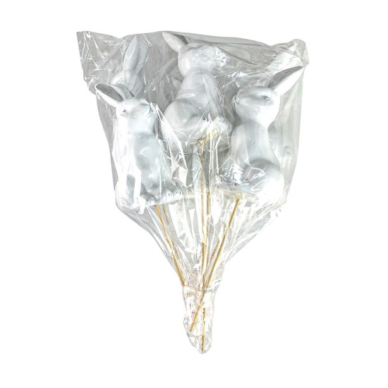 Набор белых пасхальных кроликов 13 см -6шт на палочке (L00165)