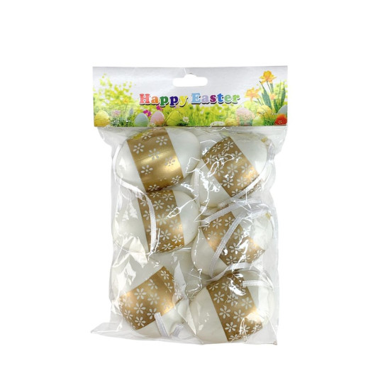 Набор пасхальных яиц с золотым орнаментом, 6шт 6см (L00193)
